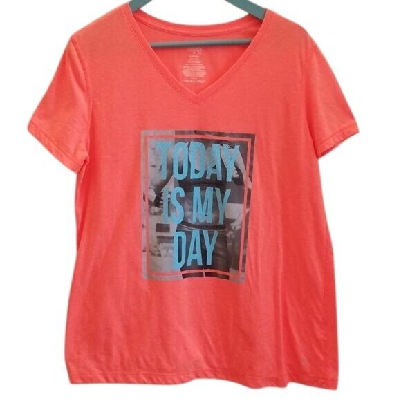 Danskin Now "Today Is My Day" Coral V-Neck T-Shirt XL gym casual workout tee - Picture 1 of 5